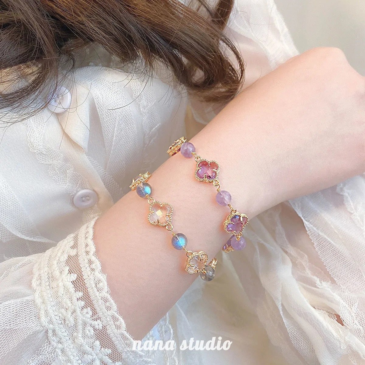 Natural Strawberry Crystal Four - leaf Clover Crystal Bracelet - CN Heal Vibe