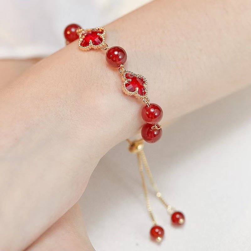Natural Strawberry Crystal Four - leaf Clover Crystal Bracelet - CN Heal Vibe
