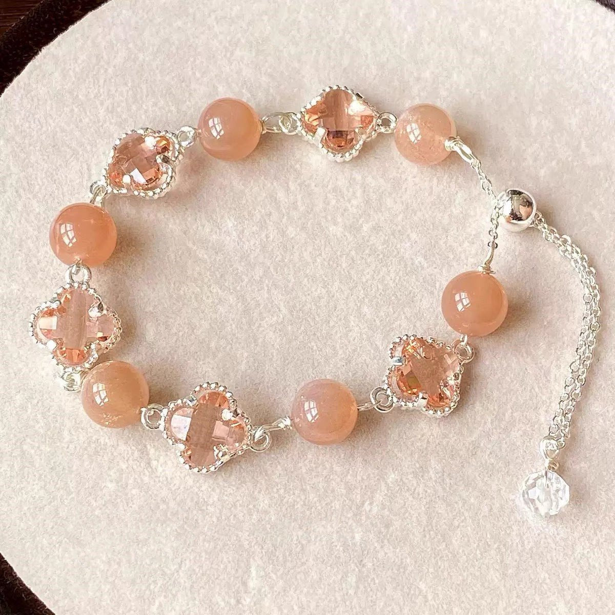 Natural Strawberry Crystal Four - leaf Clover Crystal Bracelet - CN Heal Vibe