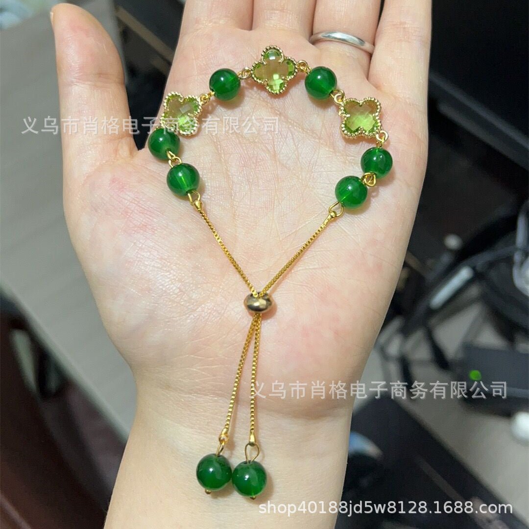 Natural Strawberry Crystal Four - leaf Clover Crystal Bracelet - CN Heal Vibe