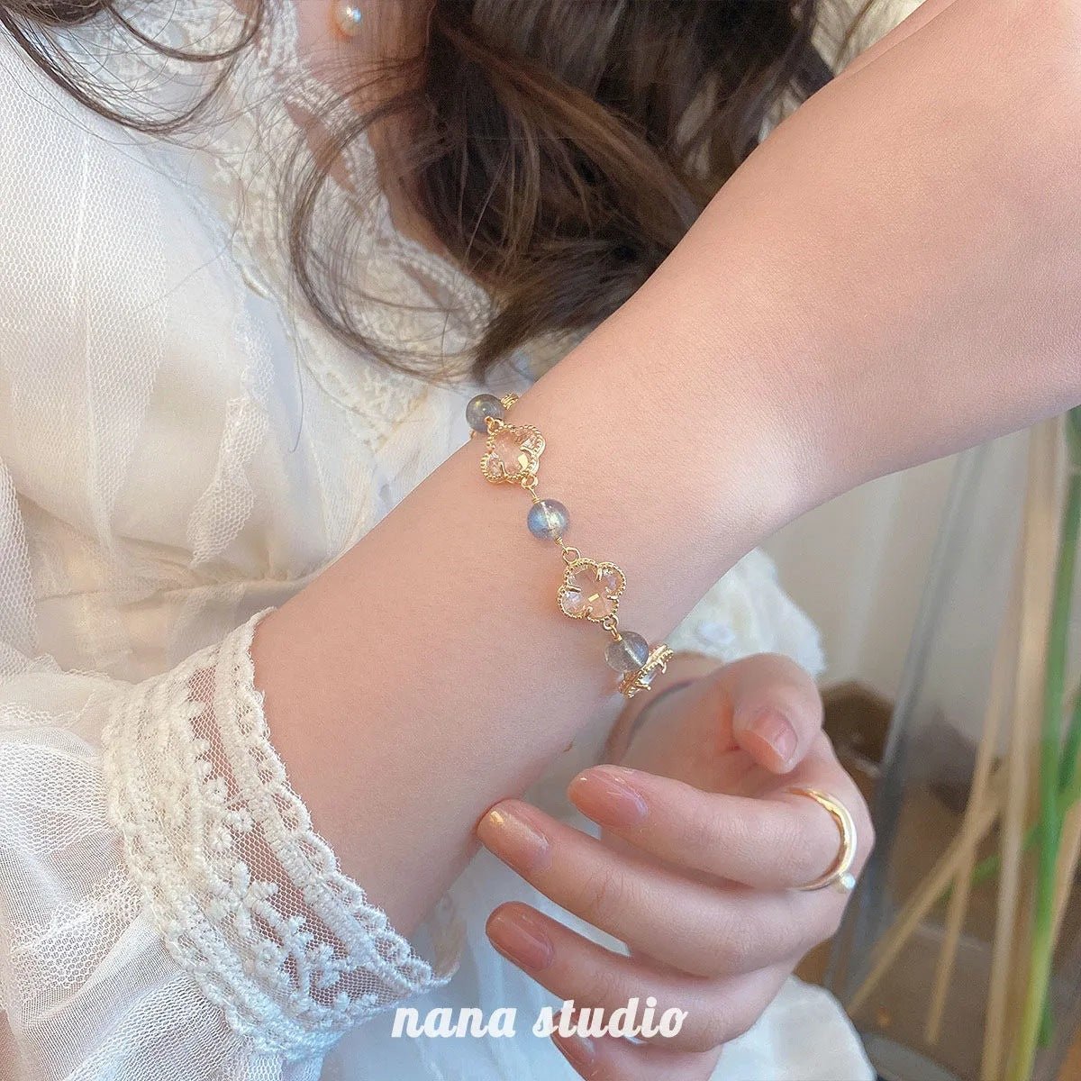 Natural Strawberry Crystal Four - leaf Clover Crystal Bracelet - CN Heal Vibe