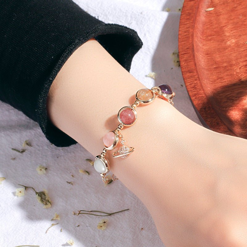 Natural Strawberry Quartz Bracelet for Women 7 Chakra Crystal Jewelry White Pink Amethyst Yellow Crystal Bangles for Gift Trendy Fashion Accessories Attract Luck Love Gift - CN Heal Vibe