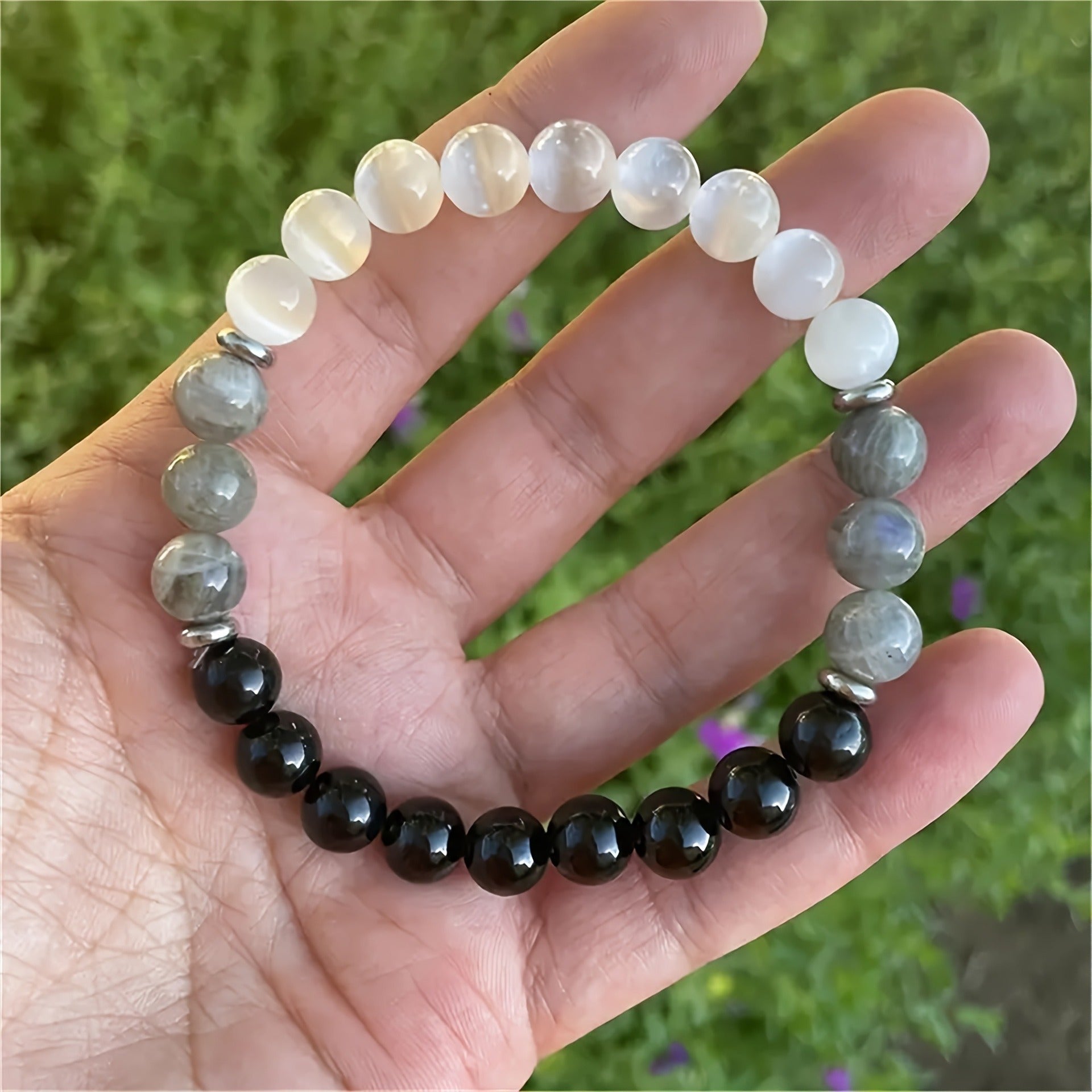 Natural Tiger Eye Stone & Amethyst Bracelet for Women Men Adjustable Beaded Jewelry Gift for Her Him, Trendy Boho Energy Stone Bracelets, Yoga Meditation Accessories, Unique Handmade Beaded Bracelet, - CN Heal Vibe