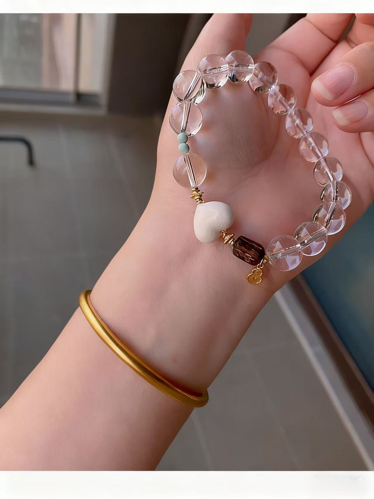 Natural White Crystal Bracelet for Women Agarwood Wealth - Attracting Multi - Treasure Bracelet - CN Heal Vibe