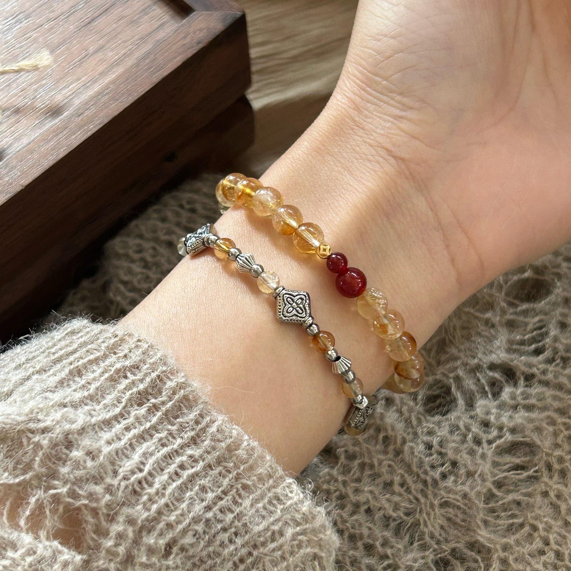 New Chinese Style Handmade Lucky Red Jade Yellow Crystal Bracelet - CN Heal Vibe