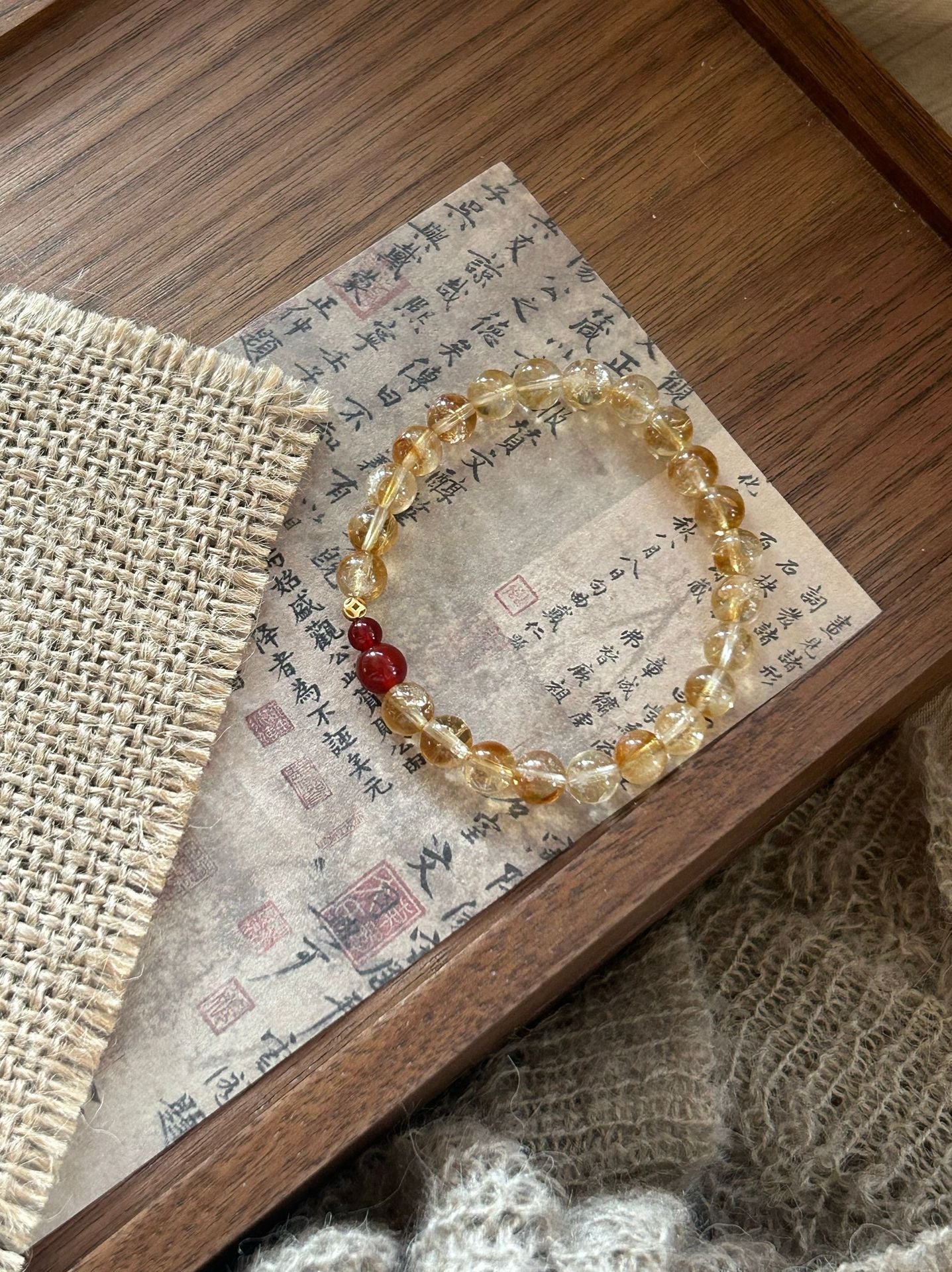 New Chinese Style Handmade Lucky Red Jade Yellow Crystal Bracelet - CN Heal Vibe