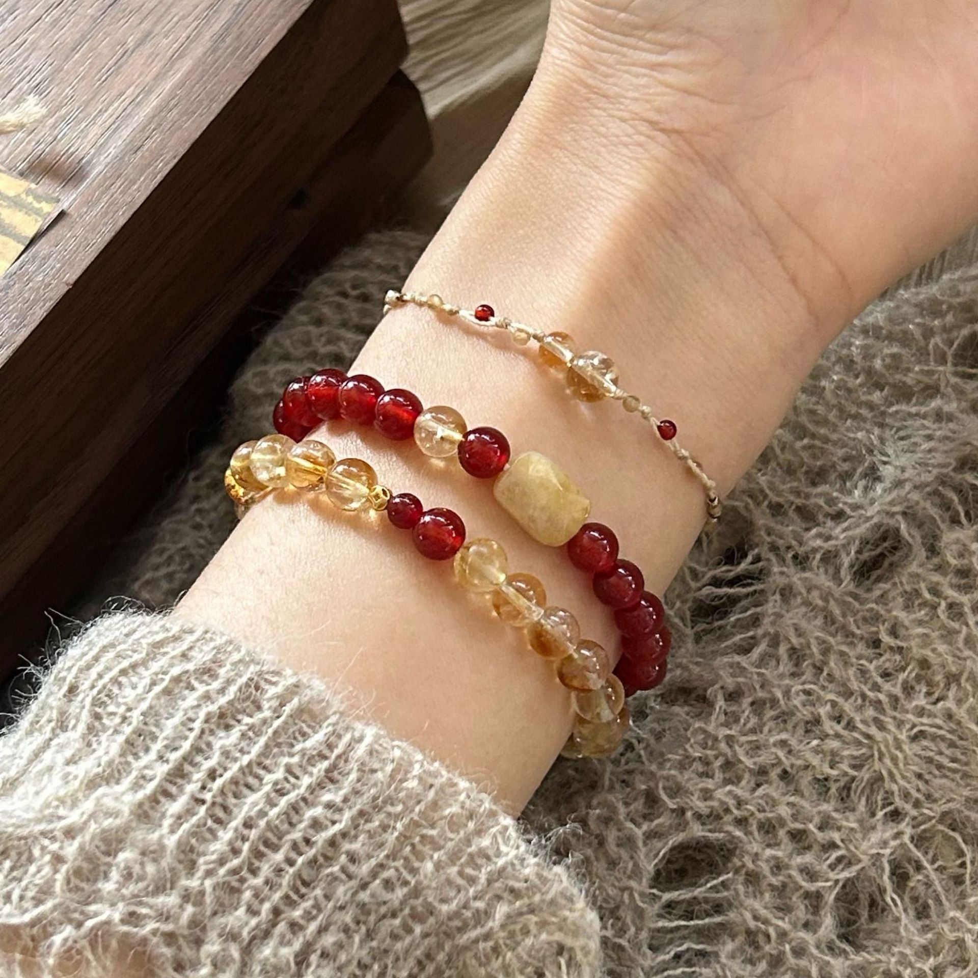 New Chinese Style Handmade Lucky Red Jade Yellow Crystal Bracelet - CN Heal Vibe