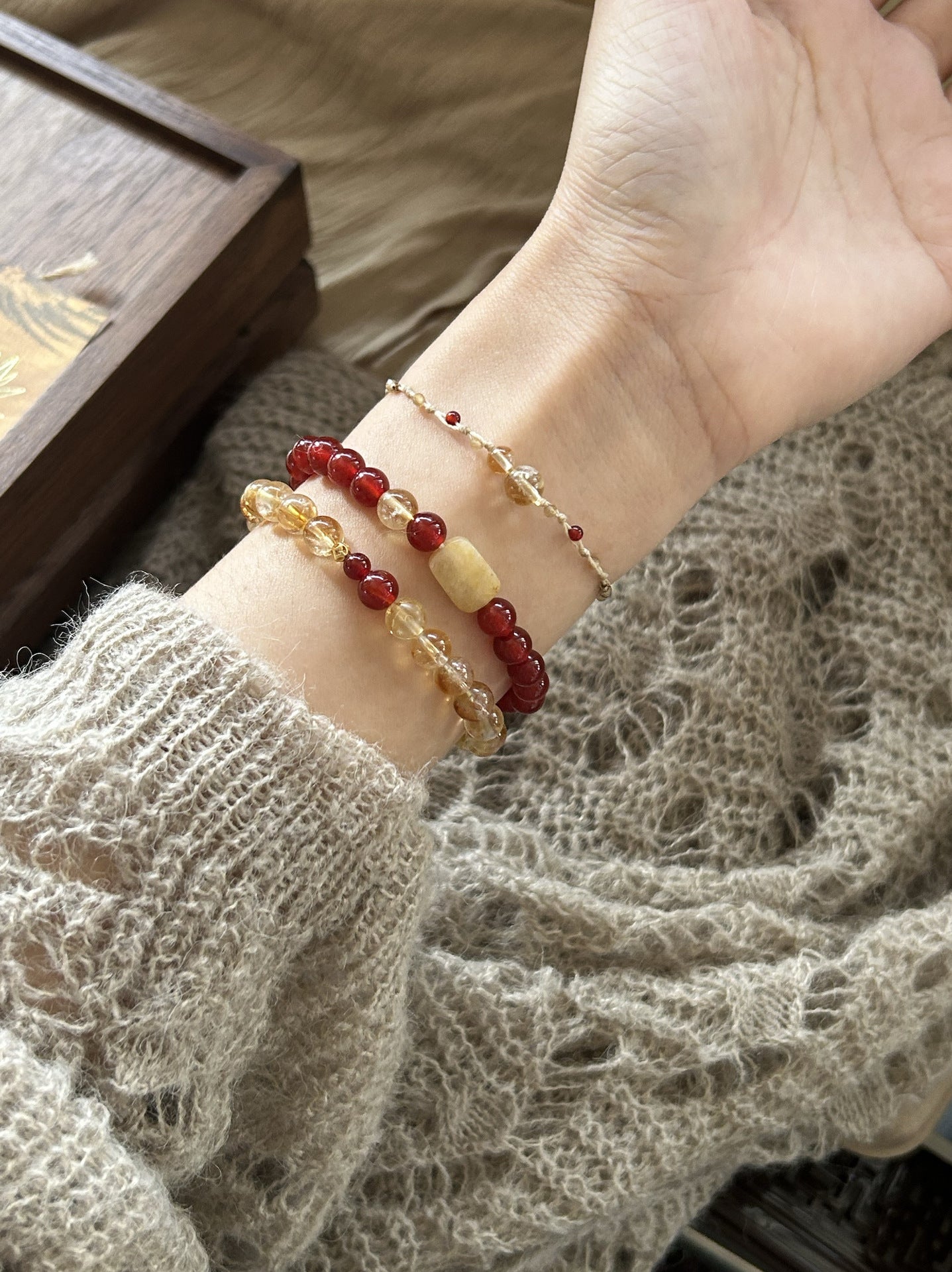 New Chinese Style Handmade Lucky Red Jade Yellow Crystal Bracelet - CN Heal Vibe
