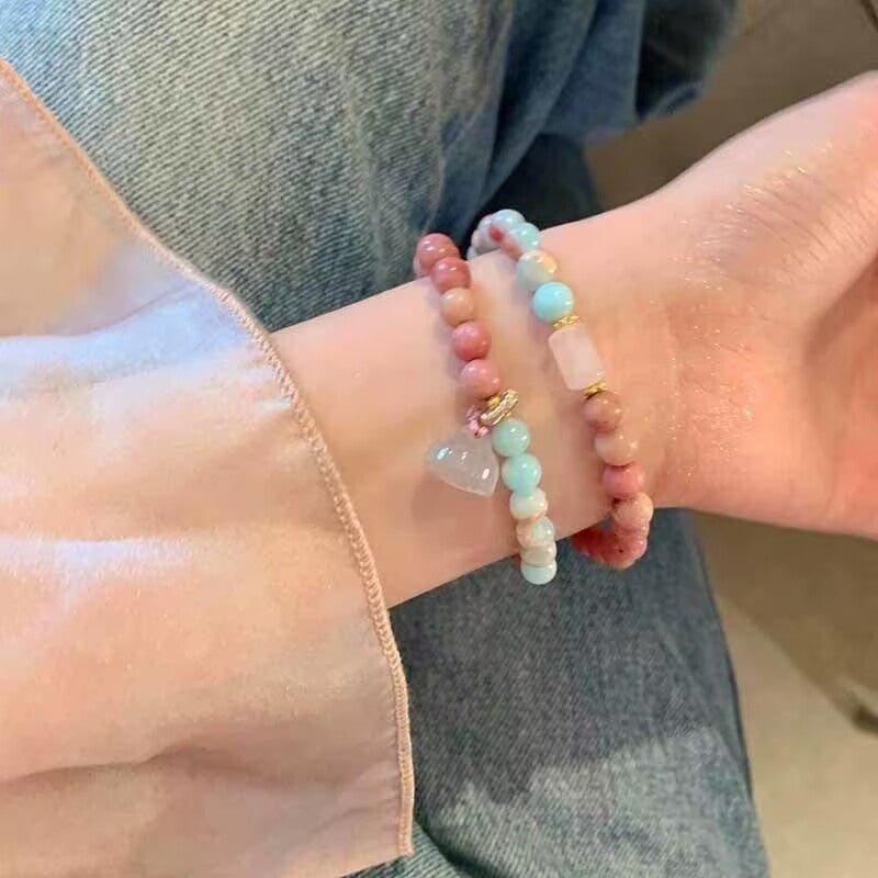 New Chinese Style Shoushan Stone Bracelet Red Vein Stone Pink Quartz Lotus Women's Jewelry Layered Wear Light Luxury Beads - CN Heal Vibe
