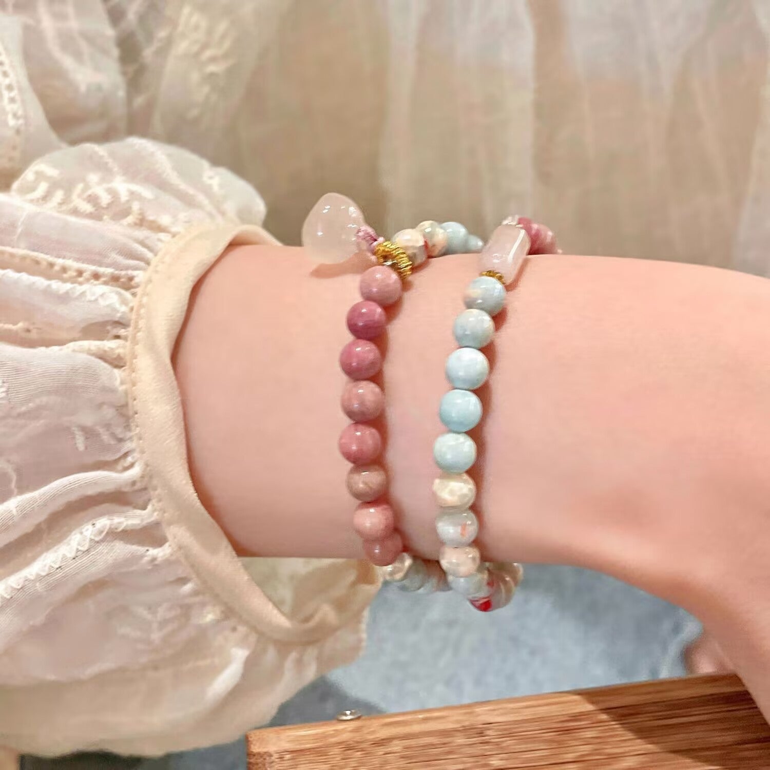 New Chinese Style Shoushan Stone Bracelet Red Vein Stone Pink Quartz Lotus Women's Jewelry Layered Wear Light Luxury Beads - CN Heal Vibe