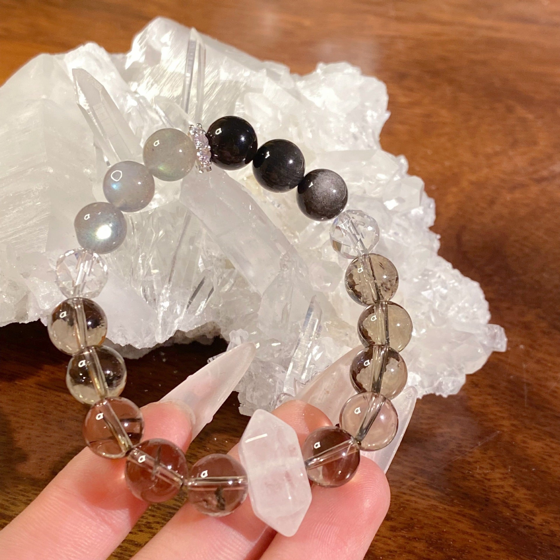 New Natural Crystal Gray Moonlight Stone Tea Crystal Irregular White Crystal Bracelet Handmade Ice Moonstone - CN Heal Vibe