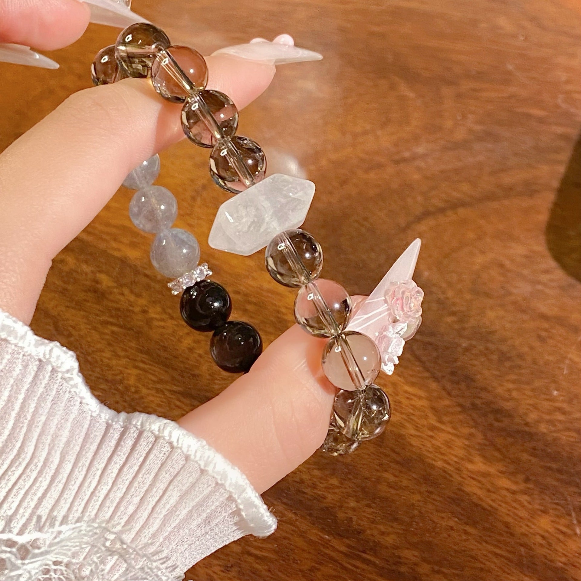 New Natural Crystal Gray Moonlight Stone Tea Crystal Irregular White Crystal Bracelet Handmade Ice Moonstone - CN Heal Vibe