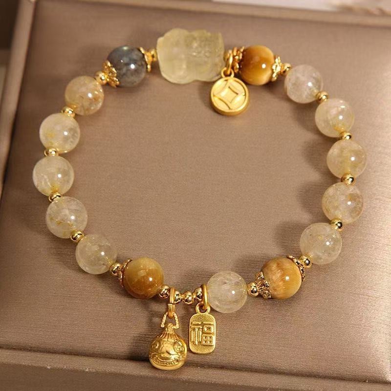 New Style Yellow Crystal Bracelet for Women, High - End Yellow Crystal Pixiu Bracelet for Women, Only Inward Flow, Wealth - Attracting Bracelet for Women - CN Heal Vibe