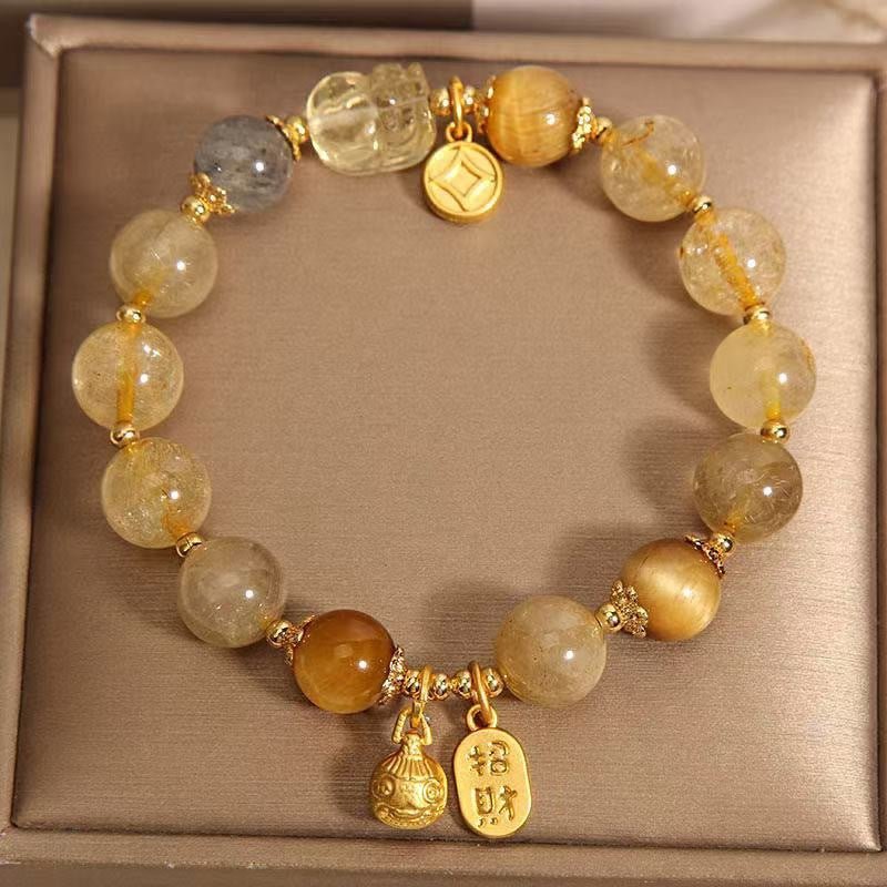 New Style Yellow Crystal Bracelet for Women, High - End Yellow Crystal Pixiu Bracelet for Women, Only Inward Flow, Wealth - Attracting Bracelet for Women - CN Heal Vibe