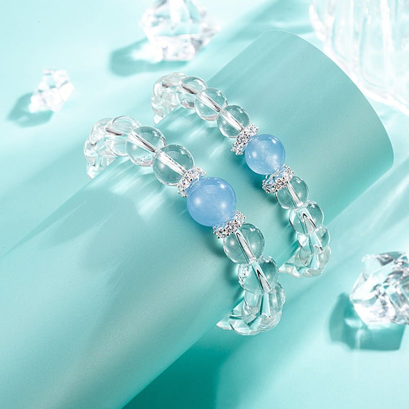 White Crystal Bracelet Aquamarine Bracelet Handmade Beads - CN Heal Vibe