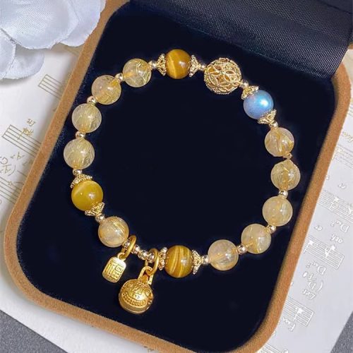Natural Citrine Tiger Eye Crystal Bracelet for Wealth and Protection - Feng Shui Energy Jewelry for Luck Enhancement